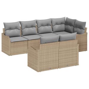 vidaXL Garten-Sofa-Set mit Kissen mit Speicher 7 pcs Beige Poly Rattan