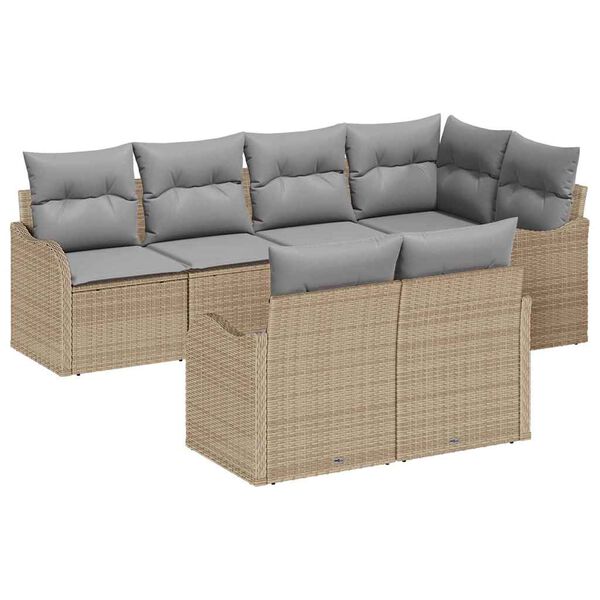 vidaXL Garten-Sofa-Set mit Kissen mit Speicher 7 pcs Beige Poly Rattan