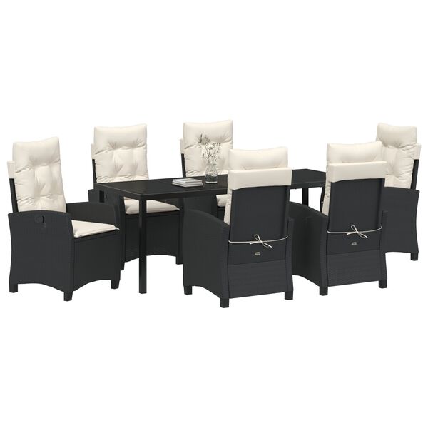 vidaXL Garten Essgruppe mit Kissen 7 pcs Schwarz Poly-Rattan