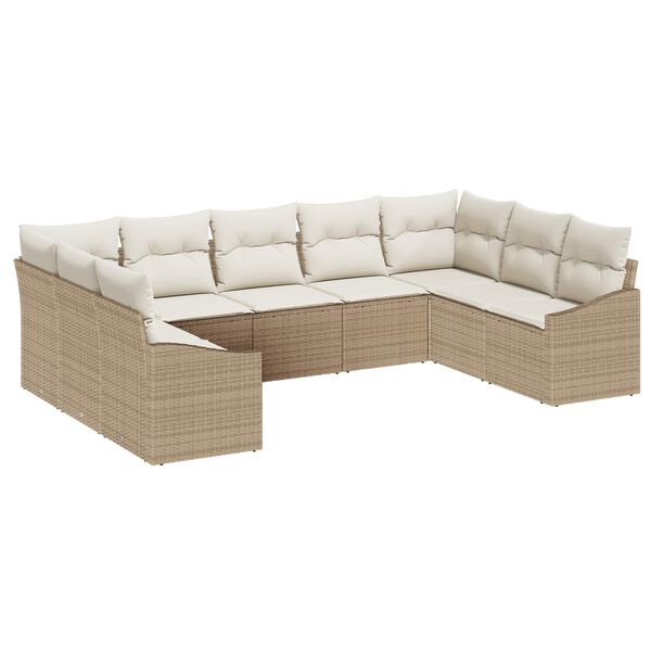 vidaXL Gartensofa-set mit Speicher 9 pcs Beige und Creme Poly-Rattan