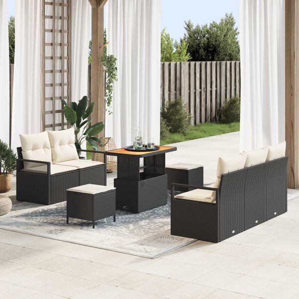 vidaXL Garten-Sofa-Set mit Kissen 8 pcs Schwarz Poly Rattan