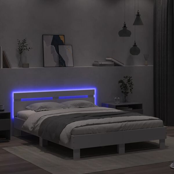 vidaXL Bettgestell mit Kopfteil LED-Beleuchtung Wei&szlig; 140x190 cm