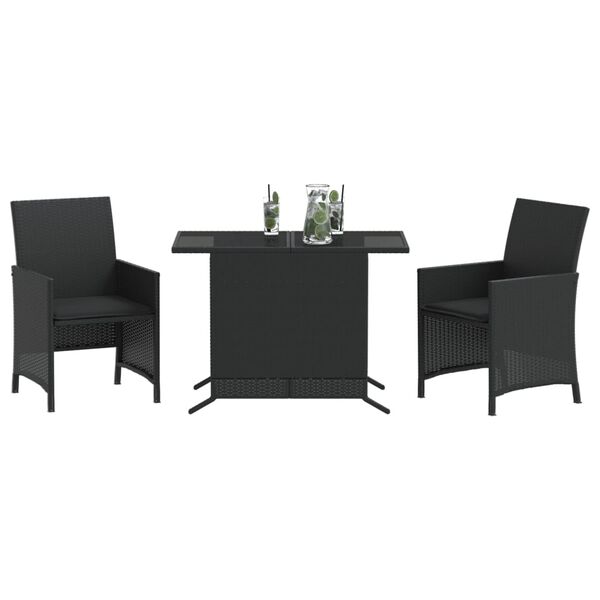 vidaXL 3-tlg. Bistro-Set mit Kissen Schwarz Poly Rattan