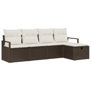 vidaXL Garten-Sofa-Set mit Kissen mit Speicher 5 pcs Braun Poly Rattan