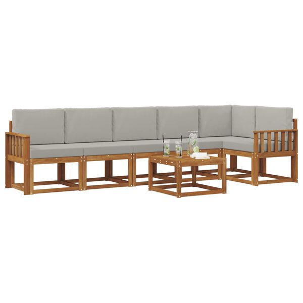 vidaXL Outdoor-Sofagarnitur mit Kissen 7 pcs Nat&uuml;rlich und Hellgrau