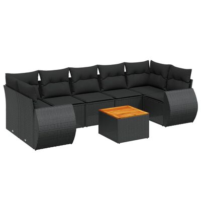 vidaXL 8-tlg. Garten-Sofagarnitur mit Kissen Schwarz Poly Rattan