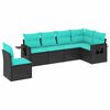 vidaXL 6-teiliges Gartensofa-Set mit Kissen, schwarzes Polyrattan