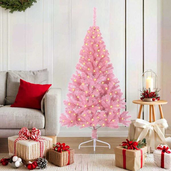 vidaXL K&uuml;nstlicher vorbeleuchteter Weihnachtsbaum Rosa 150 cm PVC