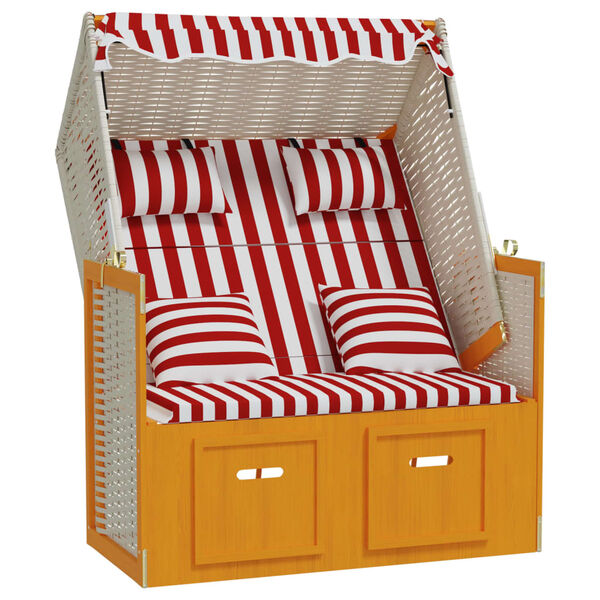 vidaXL Strandkorb mit Kissen Poly Rattan und Massivholz Rot & Wei&szlig;