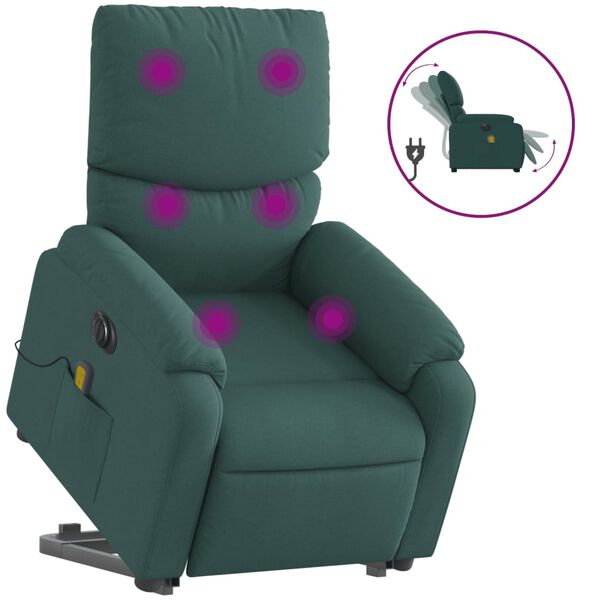 vidaXL Elektrischer Massagesessel mit Aufstehhilfe Dunkelgr&uuml;n Stoff