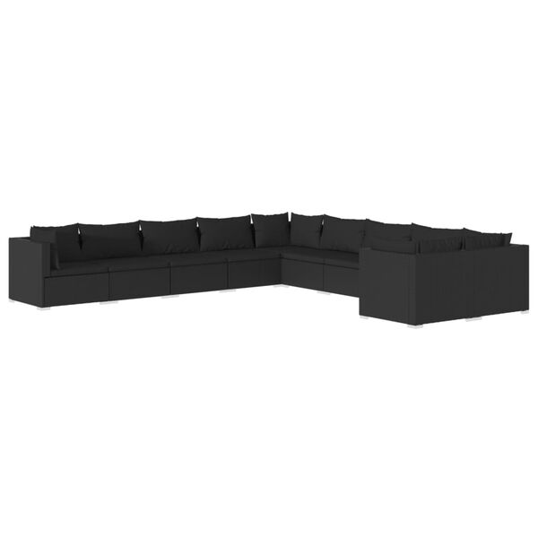 vidaXL 10-tlg. Garten-Lounge-Set mit Kissen Poly Rattan Schwarz