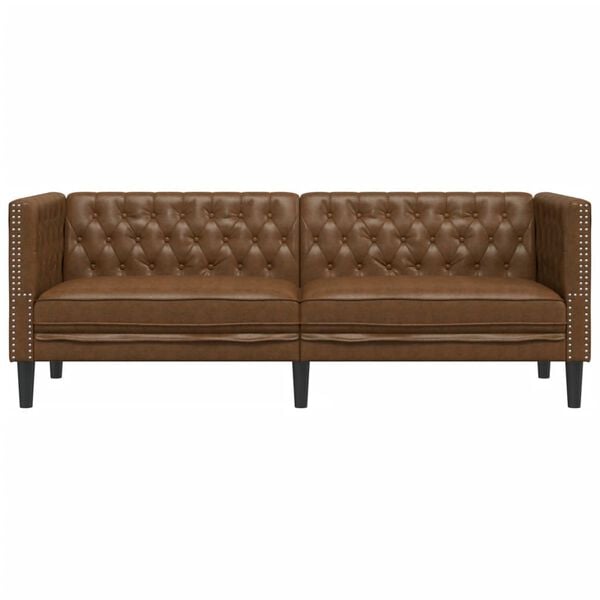 vidaXL Chesterfield-Sofa 3-Sitzer Braun Kunstleder in Wildleder-Optik