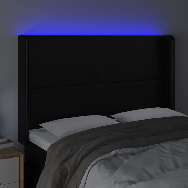 vidaXL LED Kopfteil Schwarz 147x16x118/128 cm Kunstleder