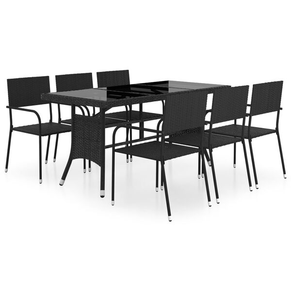 vidaXL 7-tlg. Garten-Essgruppe Poly Rattan Schwarz