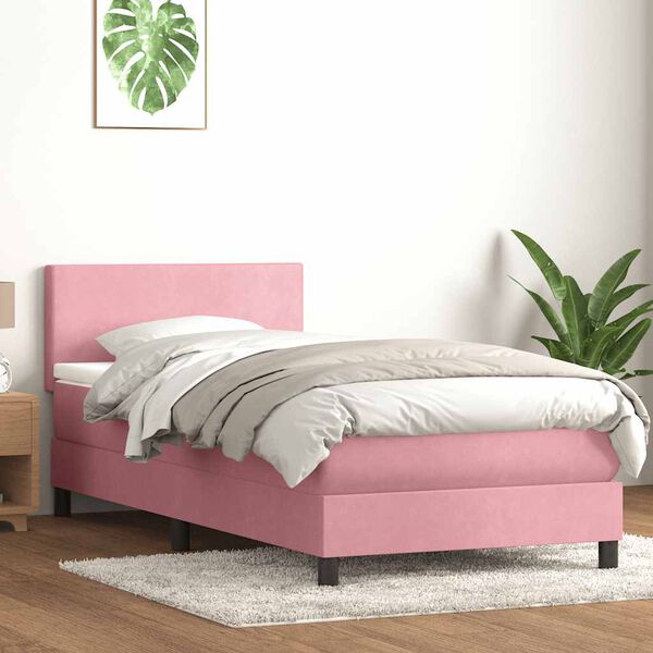 vidaXL Boxspringbett mit Matratze Rosa 90x220 cm Samt