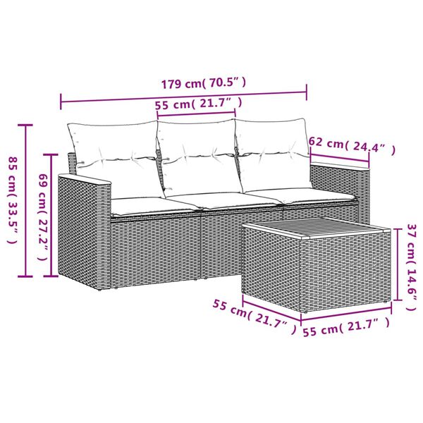 vidaXL 4-tlg. Garten-Sofagarnitur mit Kissen Beige Poly Rattan