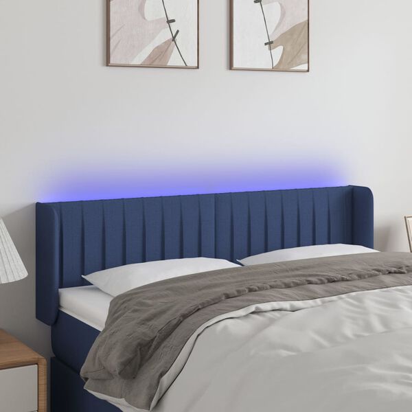 vidaXL LED Kopfteil Blau 147x16x78/88 cm Stoff