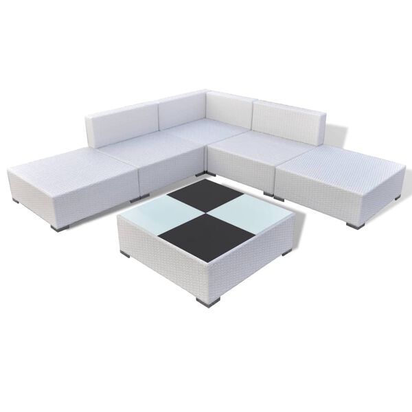 vidaXL 6-tlg. Garten-Lounge-Set mit Auflagen Poly Rattan Weiß