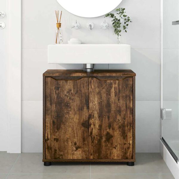 vidaXL Badezimmerwaschbecken-Schrank Ger&auml;ucherte Eiche 60 x 30 x 60 cm