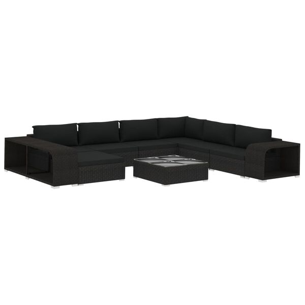 vidaXL 10-tlg. Garten-Lounge-Set mit Auflagen Poly Rattan Schwarz