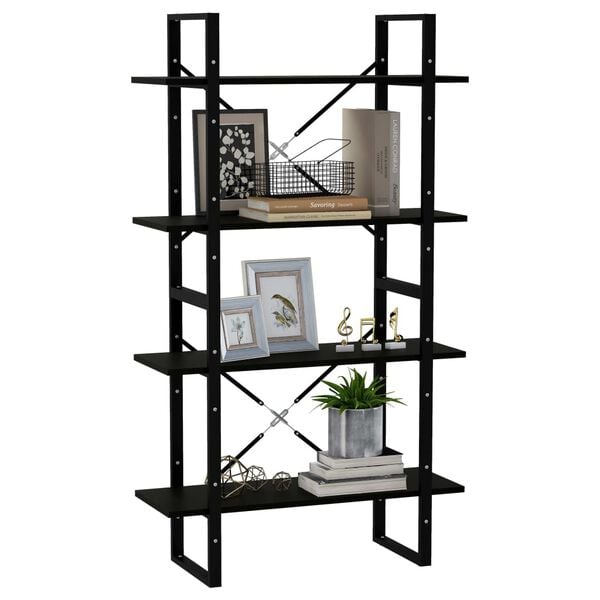 vidaXL B&uuml;cherregal 4 B&ouml;den Schwarz 80x30x140 cm Massivholz Kiefer