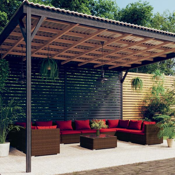 vidaXL 11-tlg. Garten-Lounge-Set mit Kissen Poly Rattan Braun