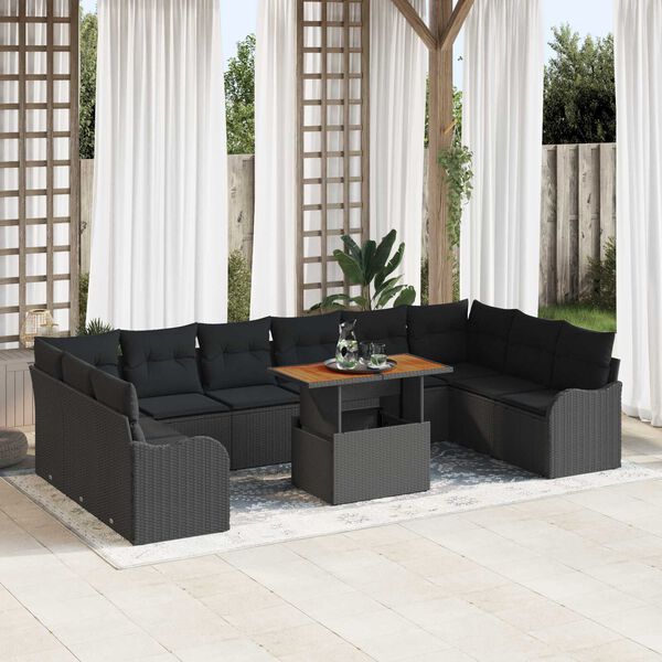 vidaXL Garten-Sofa-Set mit Speicher 11 pcs Schwarz Poly Rattan