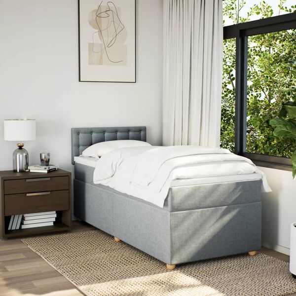 vidaXL Boxspringbett mit Matratze Hellgrau 100x200 cm Stoff