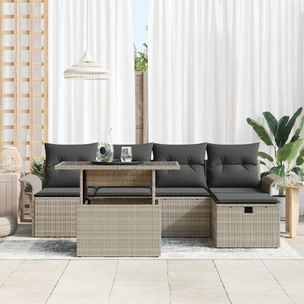 vidaXL Gartensofa-set mit Kissen 6 pcs Hellgrau Poly-Rattan