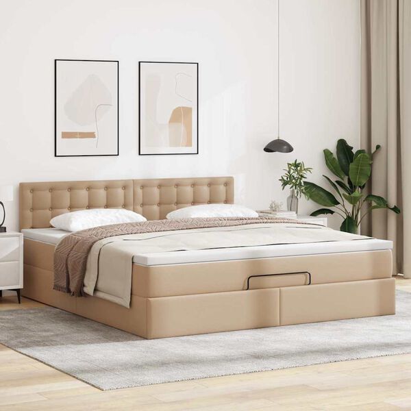 vidaXL Ottoman-Bett mit Matratzen & LEDs Cappuccino-Braun 140x200cm