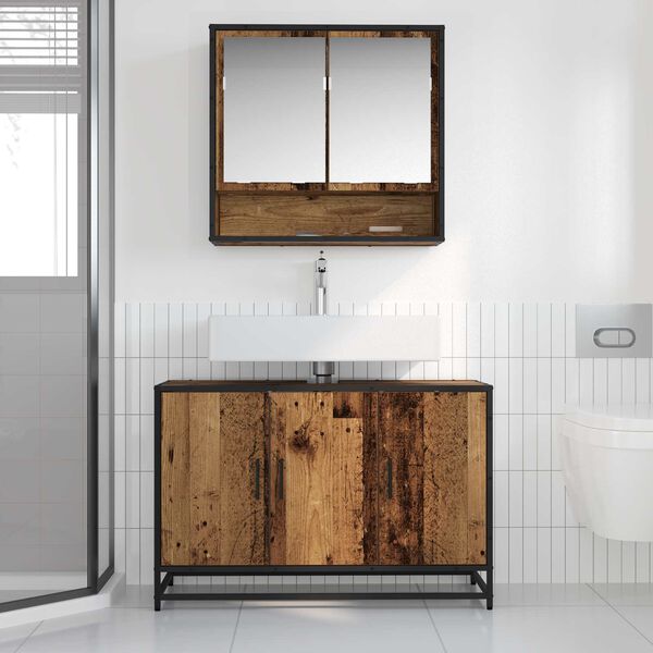 vidaXL Badezimmerm&ouml;bel-Set mit Regal 2 pcs Altholz Holzwerkstoff