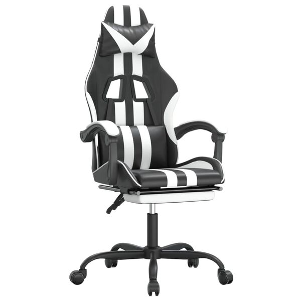 vidaXL Gaming-Stuhl mit Fu&szlig;st&uuml;tze Schwarz und Wei&szlig; Kunstleder