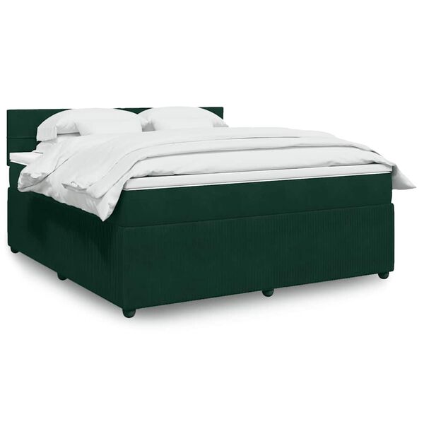 vidaXL Boxspringbett mit Matratze Dunkelgr&uuml;n 180x200 cm Samt