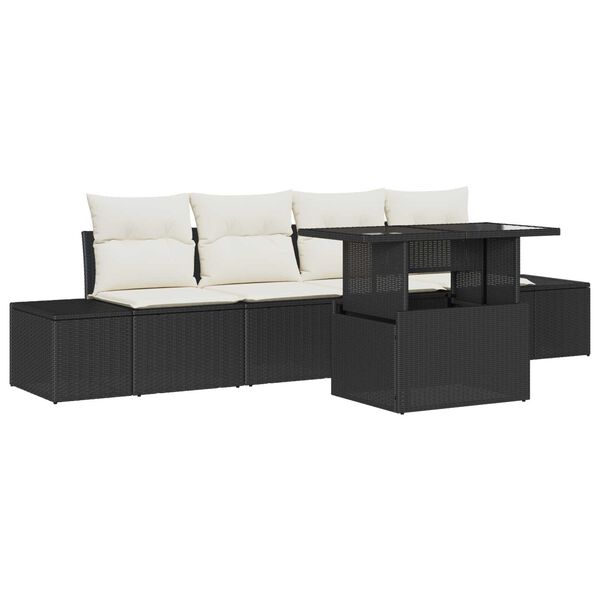 vidaXL Garten-Sofa-Set mit Kissen mit Speicher 5 pcs Schwarz und Creme