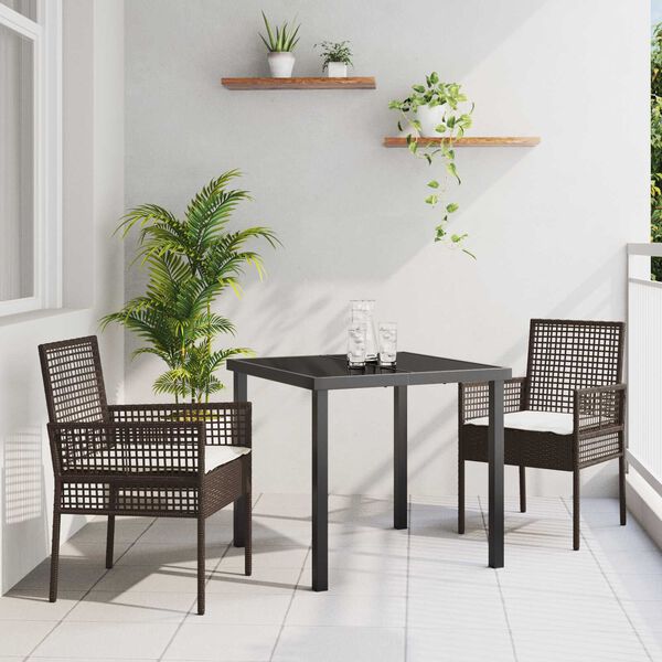vidaXL Garten Essgruppe mit Kissen 3 pcs Braun Poly-Rattan