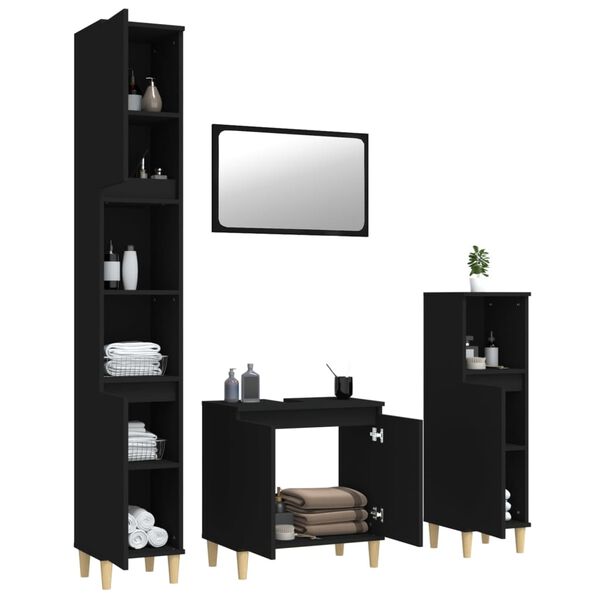vidaXL 4-tlg. Badm&ouml;bel-Set Schwarz Holzwerkstoff