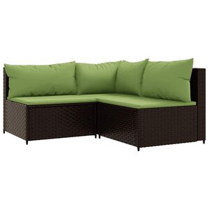 vidaXL 3-tlg. Garten-Lounge-Set mit Kissen Braun Poly Rattan