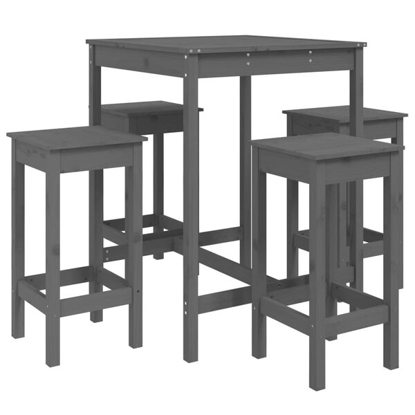 vidaXL 5-tlg. Gartenbar-Set Grau Massivholz Kiefer