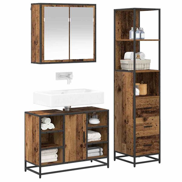 vidaXL Badezimmerm&ouml;bel-Set mit Schubladen 3 pcs Altholz Holzwerkstoff