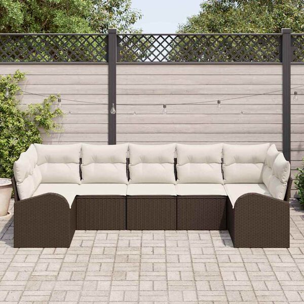 vidaXL Gartensofa-set mit Kissen 7 pcs Braun und Wei&szlig; Poly-Rattan