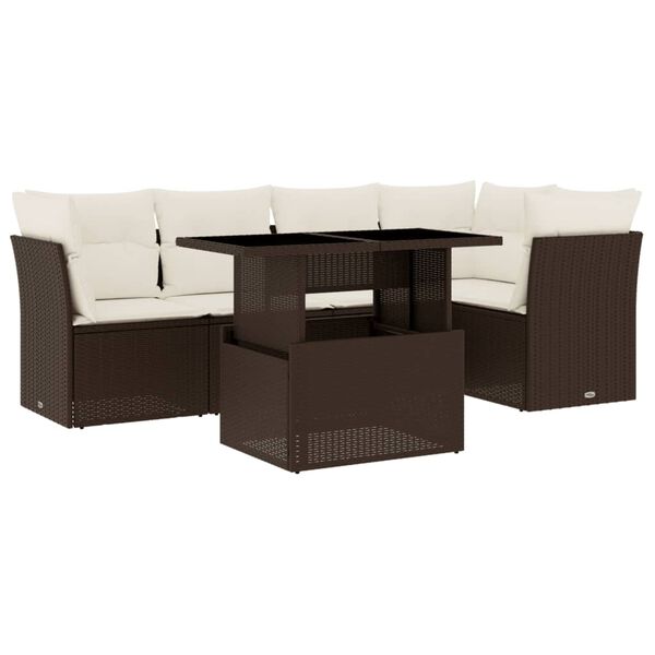 vidaXL 6-tlg. Garten-Sofagarnitur mit Kissen Braun Poly Rattan