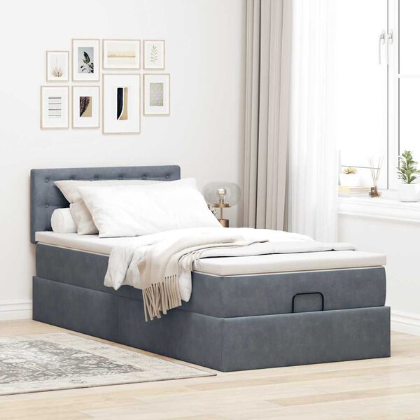 vidaXL Ottoman-Bett mit Matratze Dunkelgrau 80x200 cm Samt