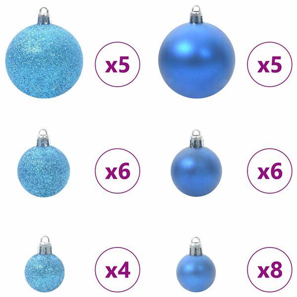 vidaXL Weihnachtskugel-Set mit 150 LEDs 61 pcs Blau Kunststoff