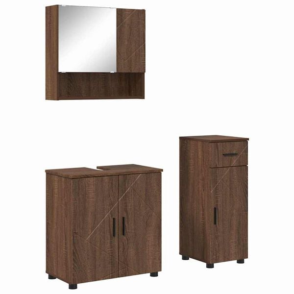 vidaXL Badezimmerm&ouml;bel-Set mit Schubladen 3 pcs Braun Eichen-Optik