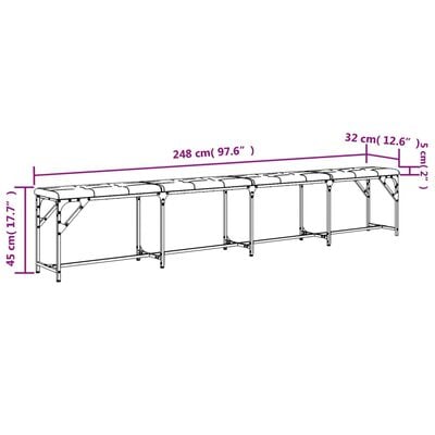 vidaXL Essbank Dunkelgrau 248x32x45 cm Stahl und Stoff