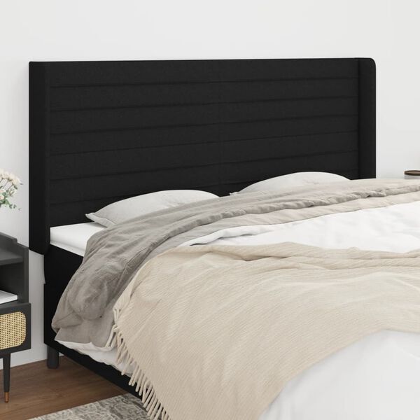 vidaXL Kopfteil mit Ohren Schwarz 163x16x118/128 cm Stoff