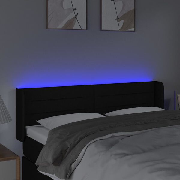 vidaXL LED Kopfteil Schwarz 147x16x78/88 cm Stoff