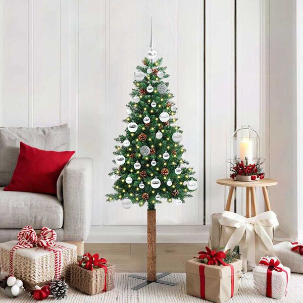 vidaXL Schlanker Weihnachtsbaum mit 150 LEDs mit St&auml;nder Gr&uuml;n 150 cm