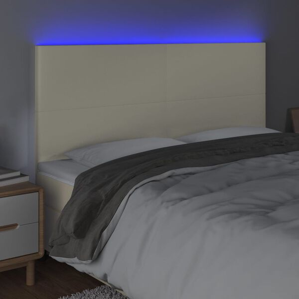 vidaXL LED Kopfteil Creme 200x5x118/128 cm Kunstleder