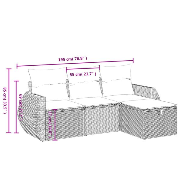 vidaXL 4-tlg. Garten-Sofagarnitur mit Kissen Grau Poly Rattan